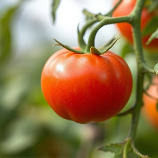 A close-up shot of a ripe tomato on the vine, ready for harvest.