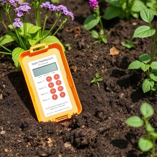 Close-up of a soil testing kit being used in a garden