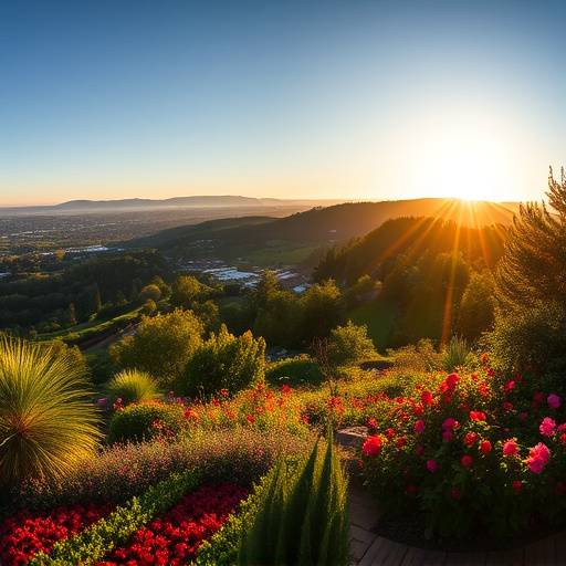 Panoramic view of a lush and vibrant garden at Blooming Vista Gardens in Sonoma County.